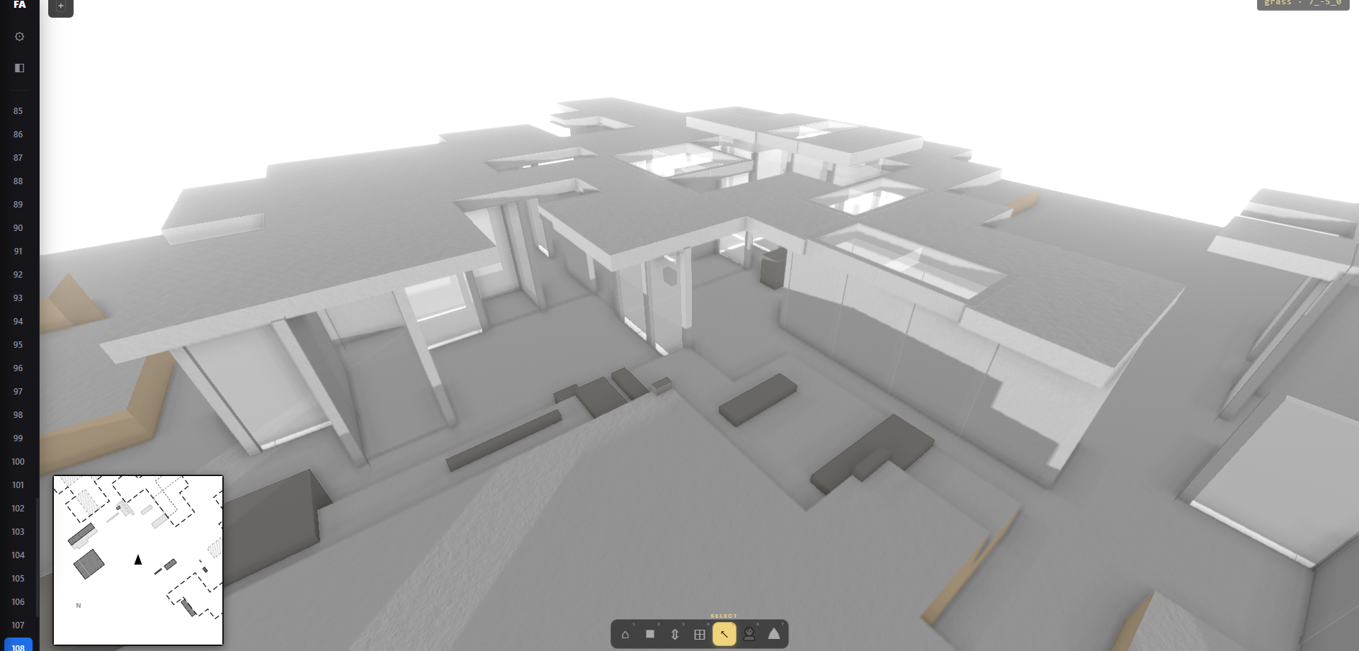 Earlier aerial view &mdash; fewer slabs, same minimap